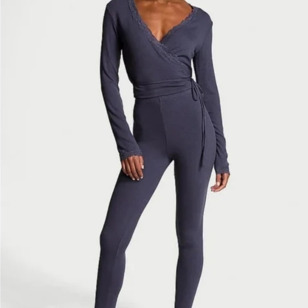 Victoria’s Secret Wrap-Front Navy Blue Ballet Top w/ Waist Tie & Matching Bottom